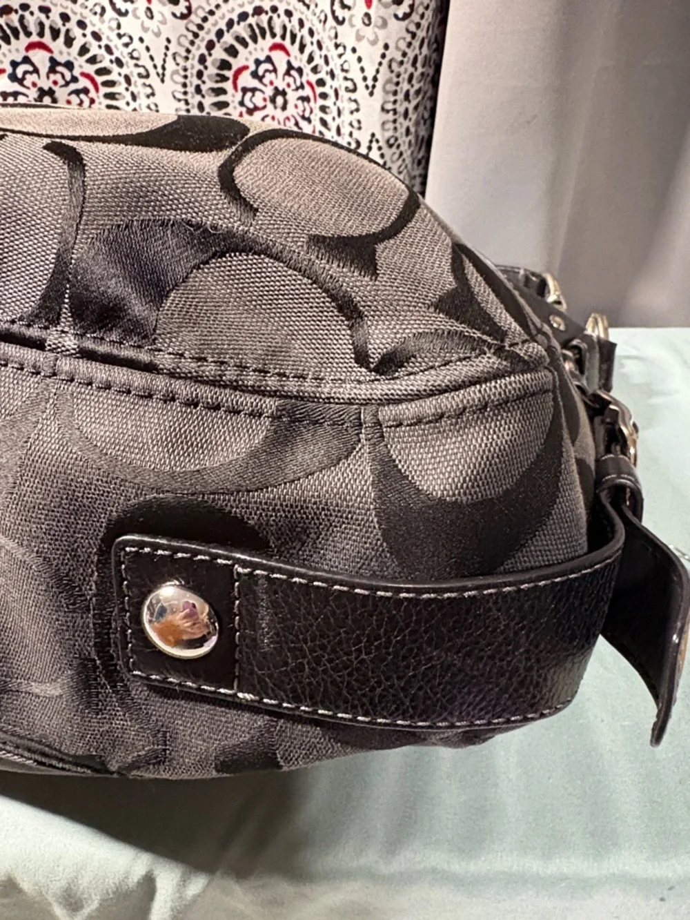 COACH Zoe Black Signature Jacquard Large Hobo Shoulder Bag #F12674 - Picture 15 of 15